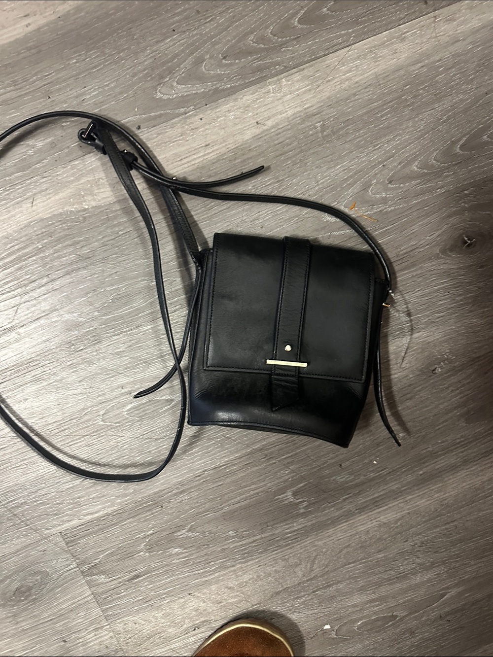 Cole Haan Black Leather Crossbody with Gold Accent